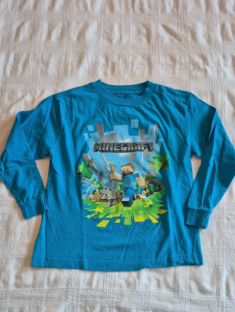 Minecraft boys 7 long sleeve shirt blue VGUC